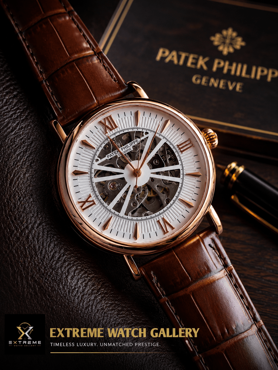 Patek Philip skeleton (Rose gold white brown)