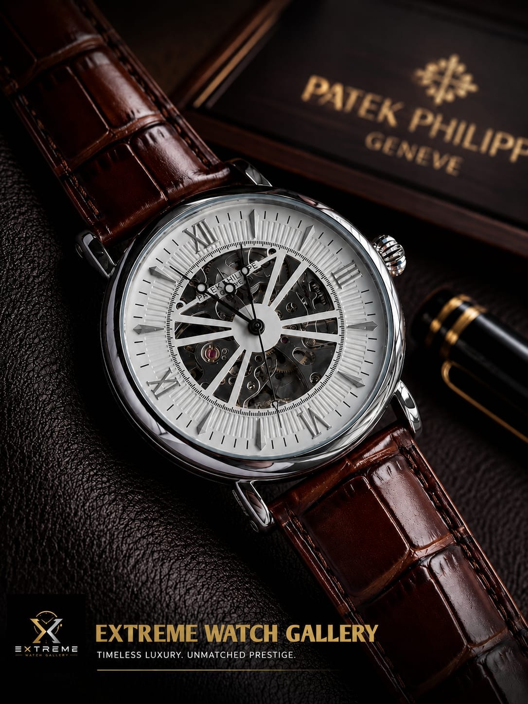 Patek Philip skeleton (silver white brown)