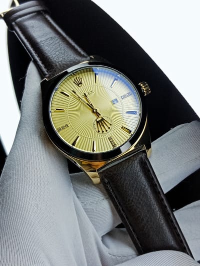 Rolex (golden case, black vesel,golden dial,brown belt)_img_0