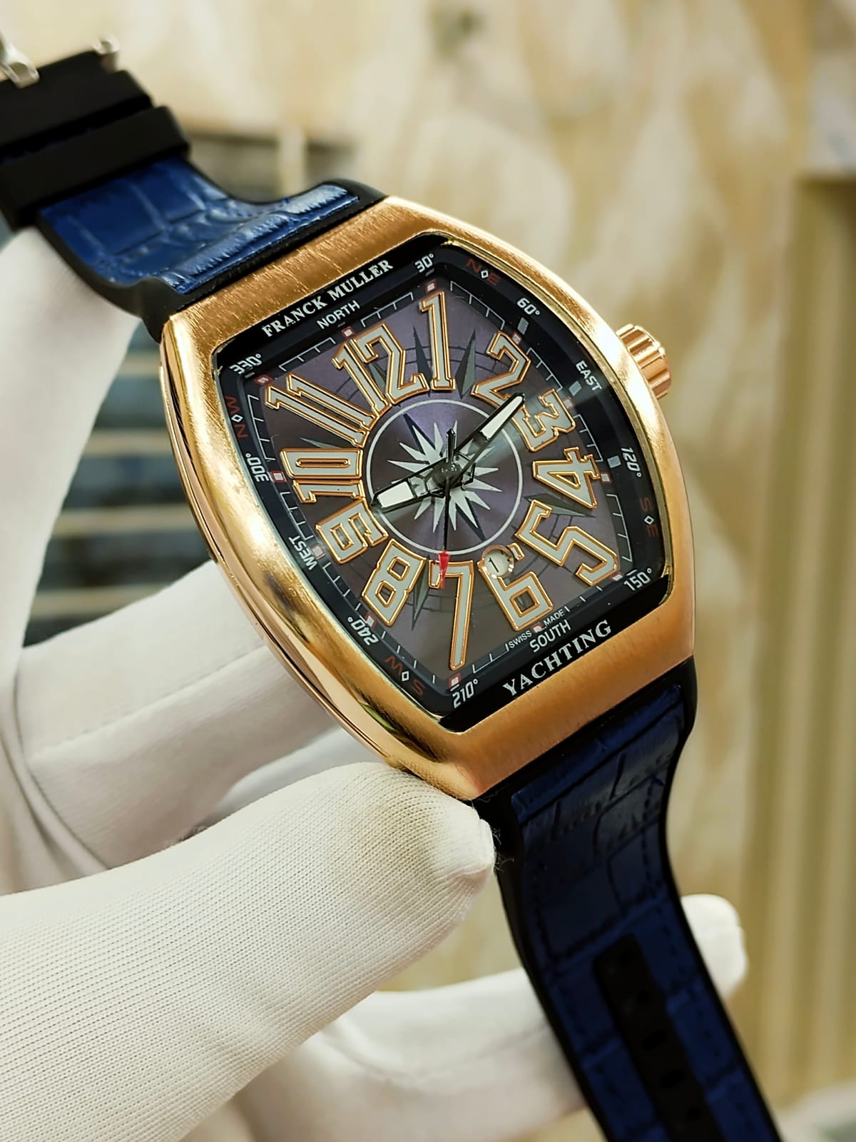 Franck Muller rose gold blue non chrono