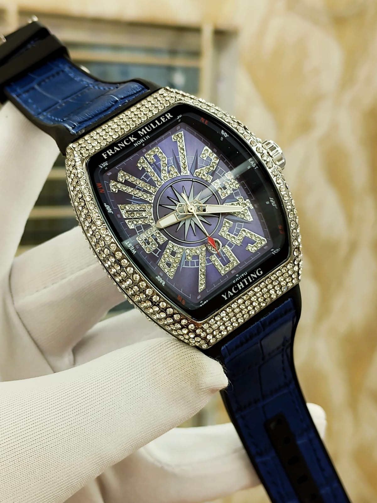 Franck Muller silver blue stone non chrono