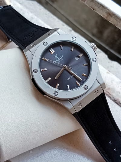 Hublot automatic Classic fusion silver black fiber silicone strap_img_0