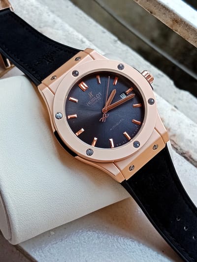 Hublot automatic Classic fusion Rose gold black fiber silicone strap_img_0