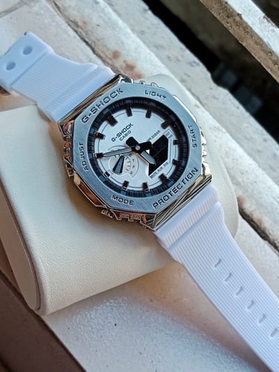 Gshock Gm 2100 silver white with white belt_img_1