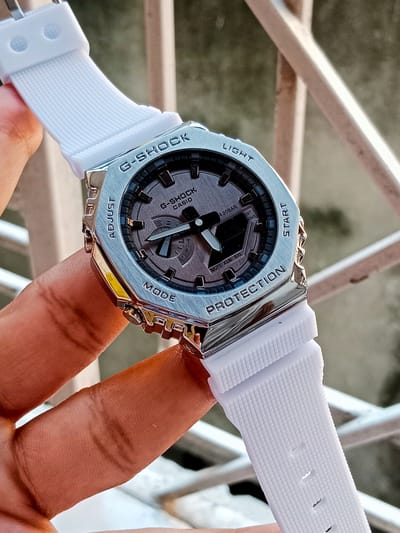 Gshock Gm 2100 silver grey with black belt_img_0
