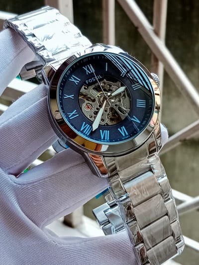Fossil Automatic Roman numbers silver blue_img_0