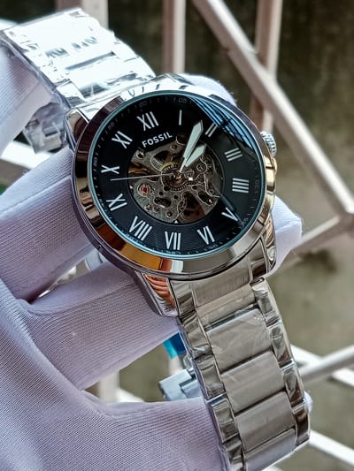 Fossil Automatic Roman numbers silver black_img_0