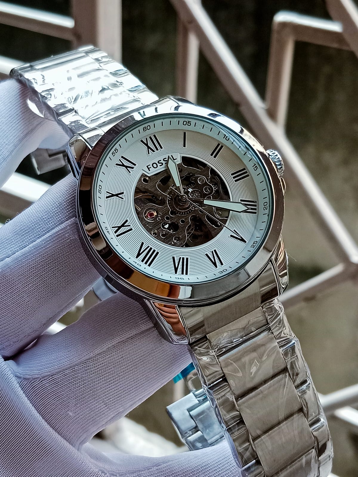 Fossil Automatic Roman numbers silver white