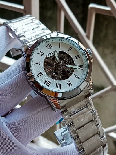 Fossil Automatic Roman numbers silver white_img_0